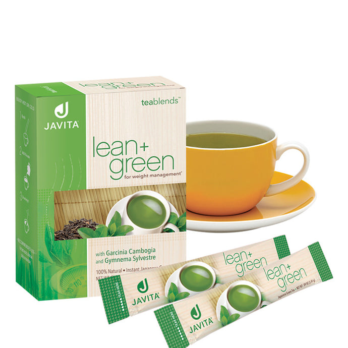 Lean + Green with tea cup and two sticks